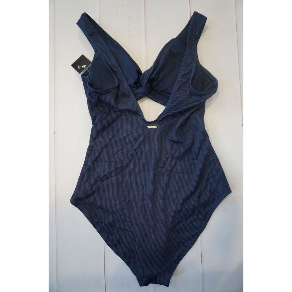 Nine West Blue Ribbed Twist Front One-Piece Swimsuit - Size L, NWT - Picture 8 of 9